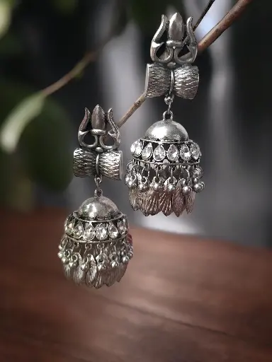 Ishi Silver Trishul hanging Jhumka