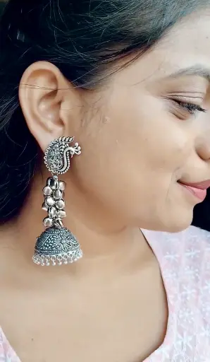 Priyadarshini Peacock silver ghunghroo Jhumka