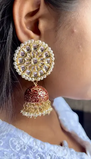 Rajeshwari Golden kundan statement pearl jhumka