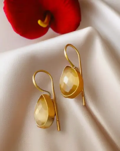 Yellow golden matte stone hook earrings