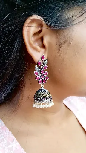 Ruby stone lightweight dualtone Pearl Jhumka