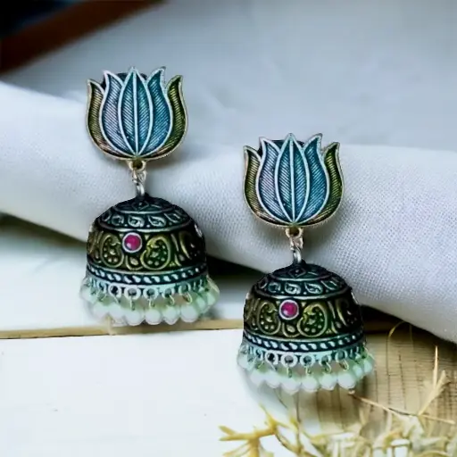 Lehar Dualtone lotus pearl Jhumka