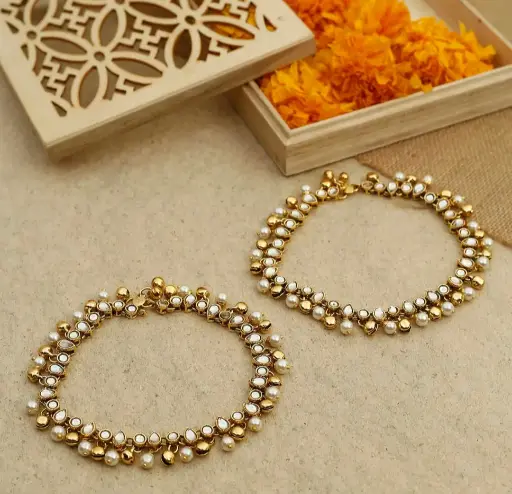Golden Wedding pearl and Ghunghroo Anklet