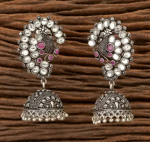 Silver kundan stone German Silver Jhumka