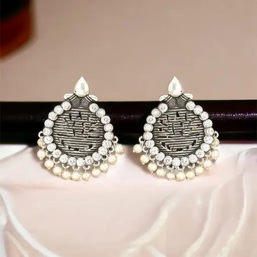 Silver Zircon pearl stud Earring