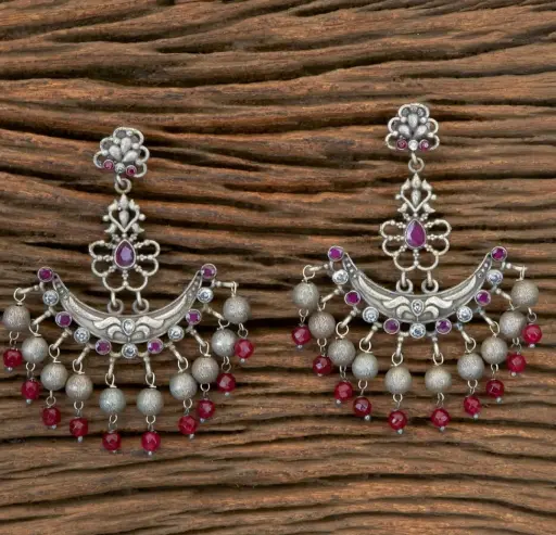 Silverlook alike Ruby stone chandbali