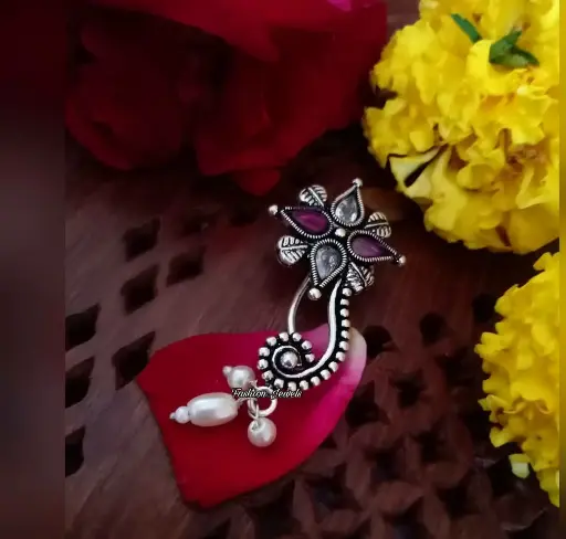 Silver Ruby Zircon stone pressing Nath