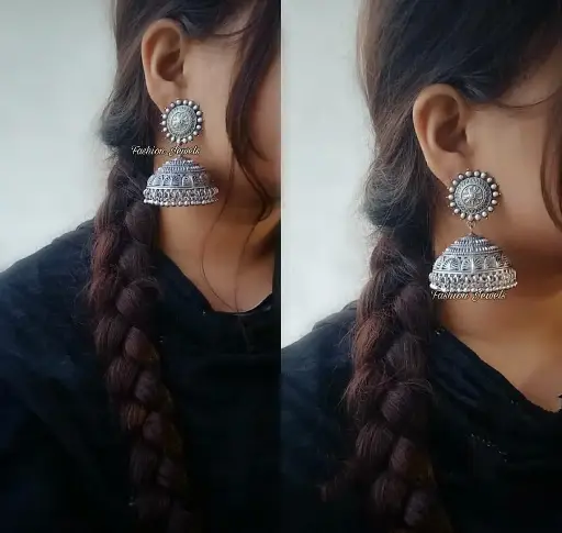 Silver oxidised jumbo Jhumka