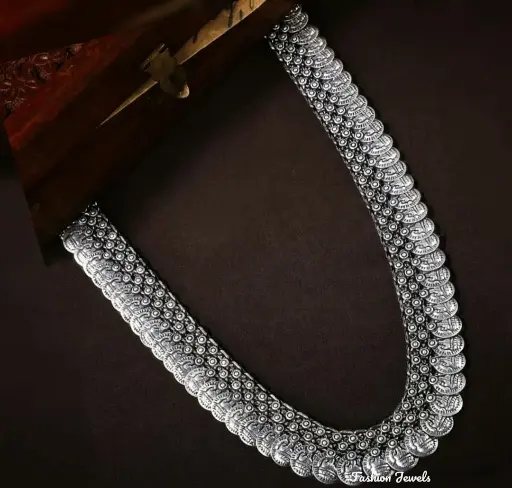Silver long lakshmi coin Necklace