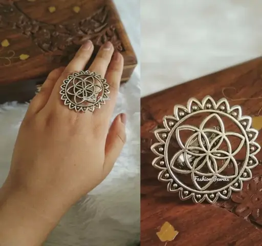 Oxidised Silver floral Ring