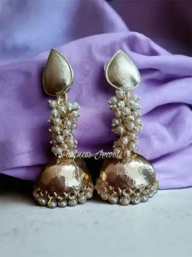 Golden pearl matte jhumka