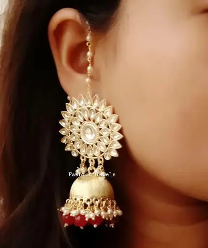 Golden kundan matte pearl jhumka with Sahara