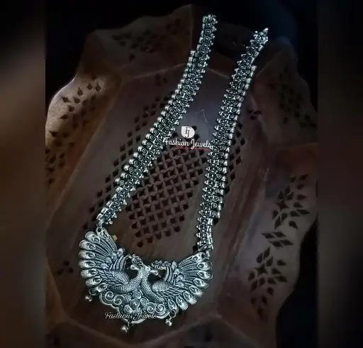 Silver Statement peacock pendant necklace