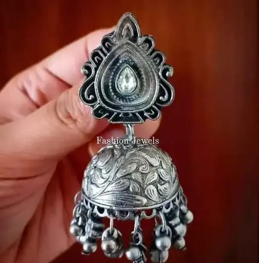 Silver Intricate medium Jhumka