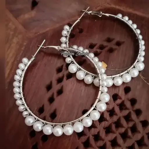 Silver Pearl hoops