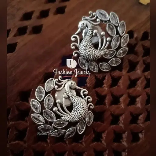 Silver matte AD peacock studs