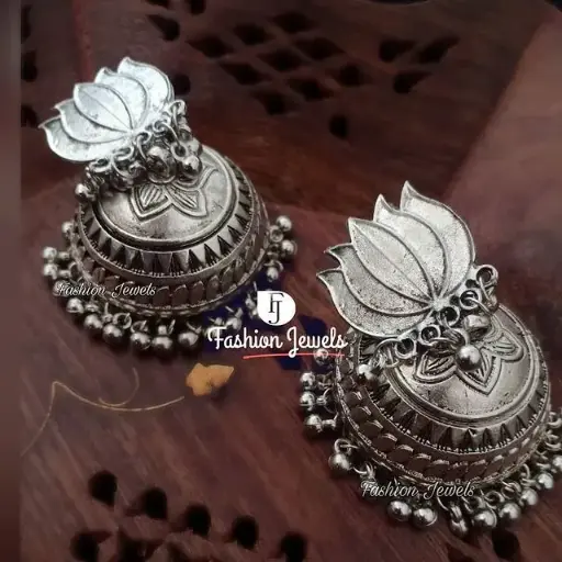 Silver lotus jumbo Jhumka