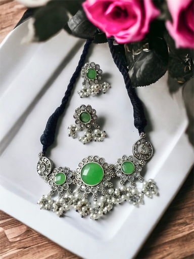 Vinita Zircon Pearl Silver Choker Set
