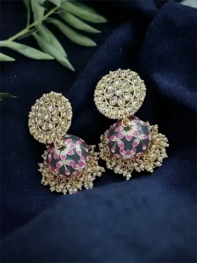 Anna Golden kundan grey Meenakari jhumka