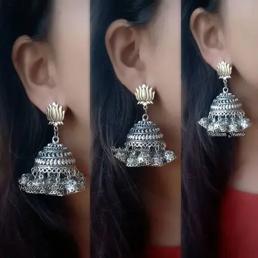 Silver statement lotus Jhumkis