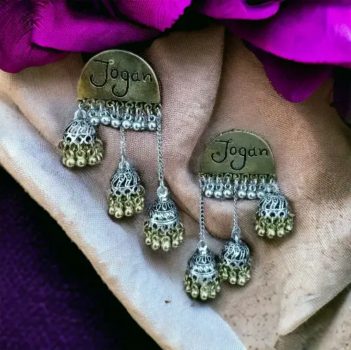 Dualtone Jogan Scripted Triple Jhumki Earrings