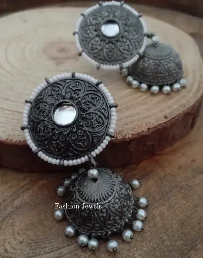 Anita Blackmetal intricate pearl Jhumka