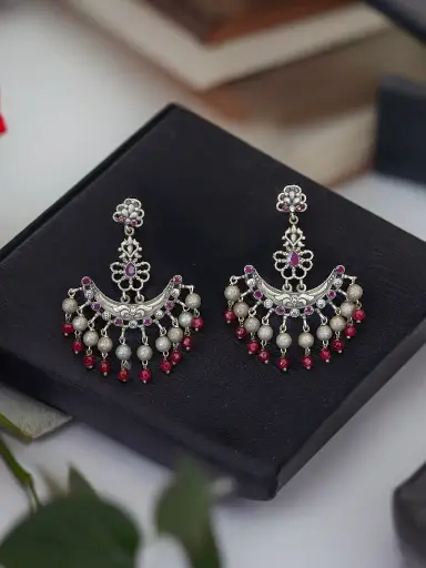 Silverlook alike Zircon Ruby stone marron beads Chandbali