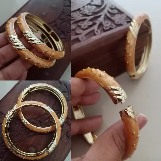 Golden Orange Meenakari Openable onesize Kada (PAIR)