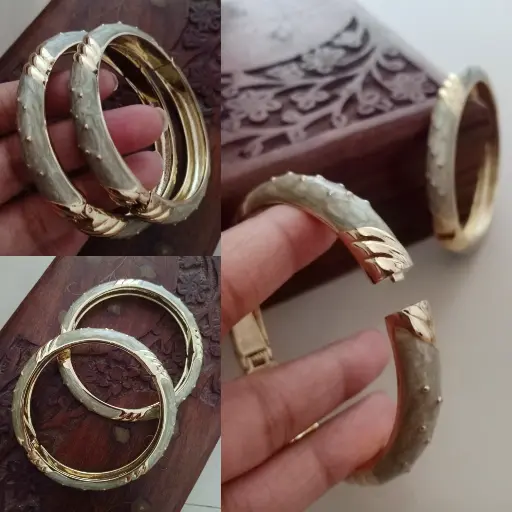Golden Meenakari Grey Openable OneSize kada (PAIR)