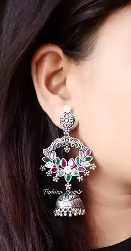 Silverlook alike Zircon Ruby Jhumka