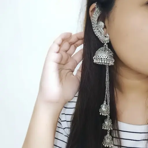Silver Earcuff Jhumki Hangings