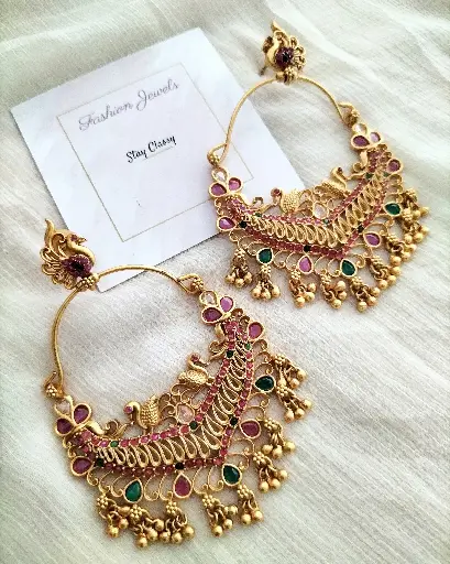 Peacock Real Kemp matte golden Chandbali