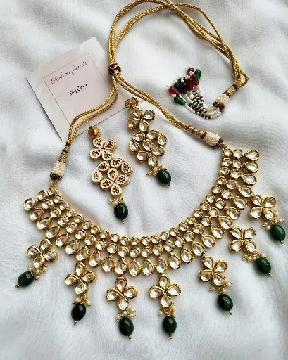 Premium Bollywood style Real Kundan Necklace set with Meenakari work