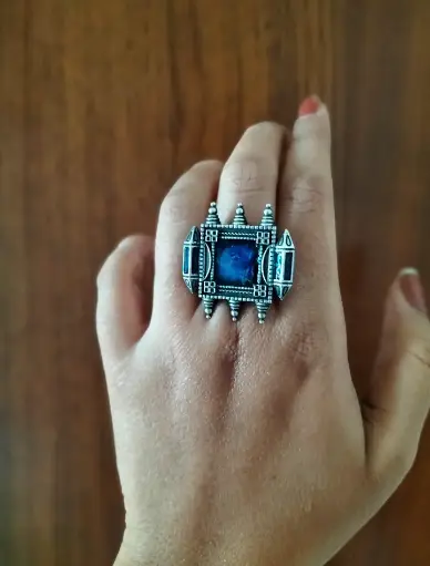 Silver Blue Enameled Ring