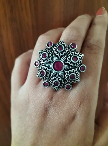 Statement Ruby stone Silver adjustable Ring