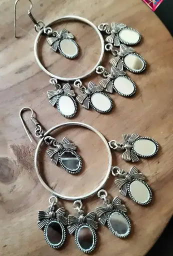 Silver mirror Lightweight Chandbali