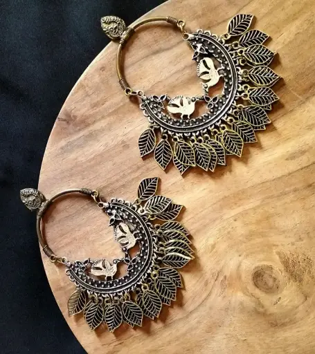 Dualtone Peacock leaf designed Chandbali