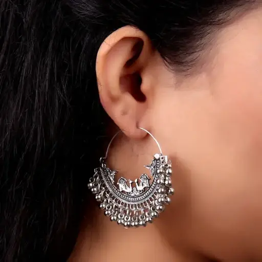 Silver Mini Lightweight peacock Chandbali