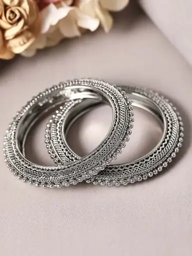 Statement Silver kada Bangles (Pair)