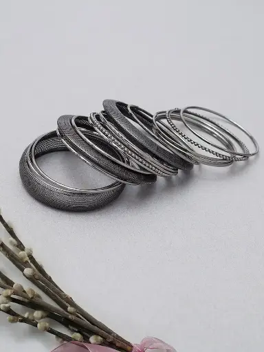 Silver black plating Bangles set