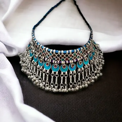 Silver Enamel Ghunghroo Choker