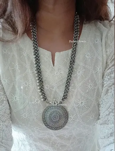 Anjana Silver boho long Pendant Necklace