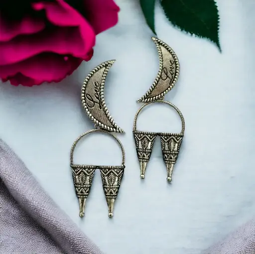 Love Designer Silver Oxidised Earring