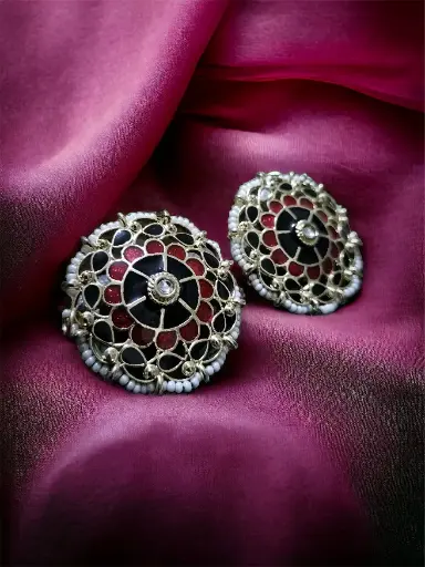 Kundan Meenakari pearl Black studs