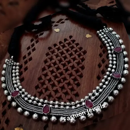 Rema Silver Ruby Statement festive Choker