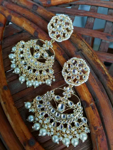 Golden Kundan pearl lightweight festive Chandbali