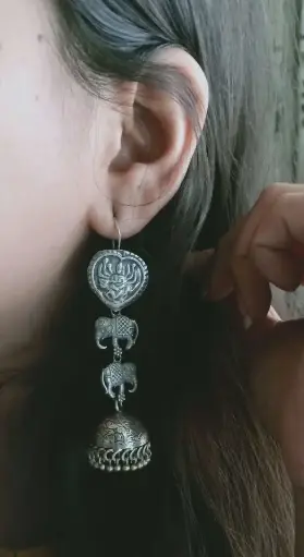 Silverlook alike Elephant hook Jhumka