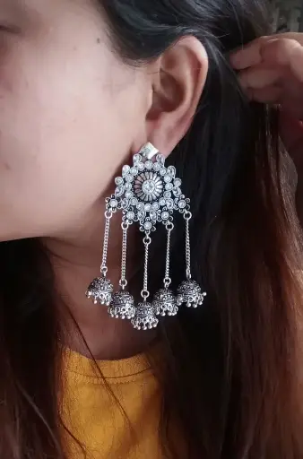 Silverlook Alike Zircon Hanging Jhumkis