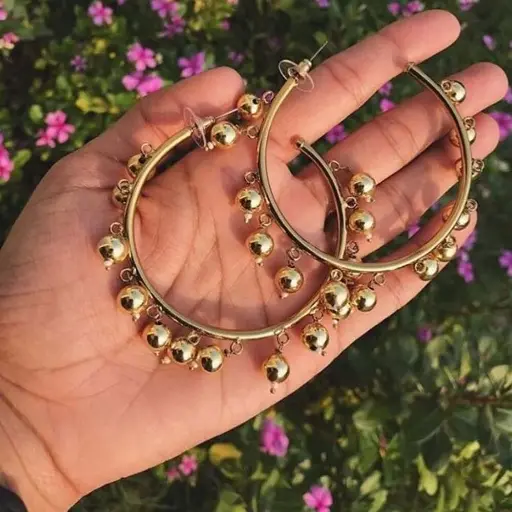 Golden beads Statement hoops