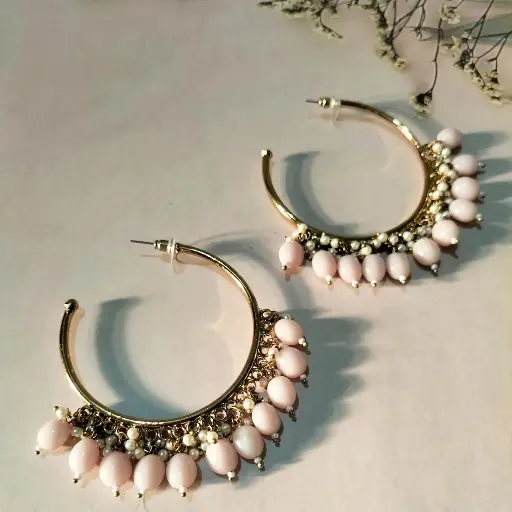Ananya Golden peach beads pearl Hoops